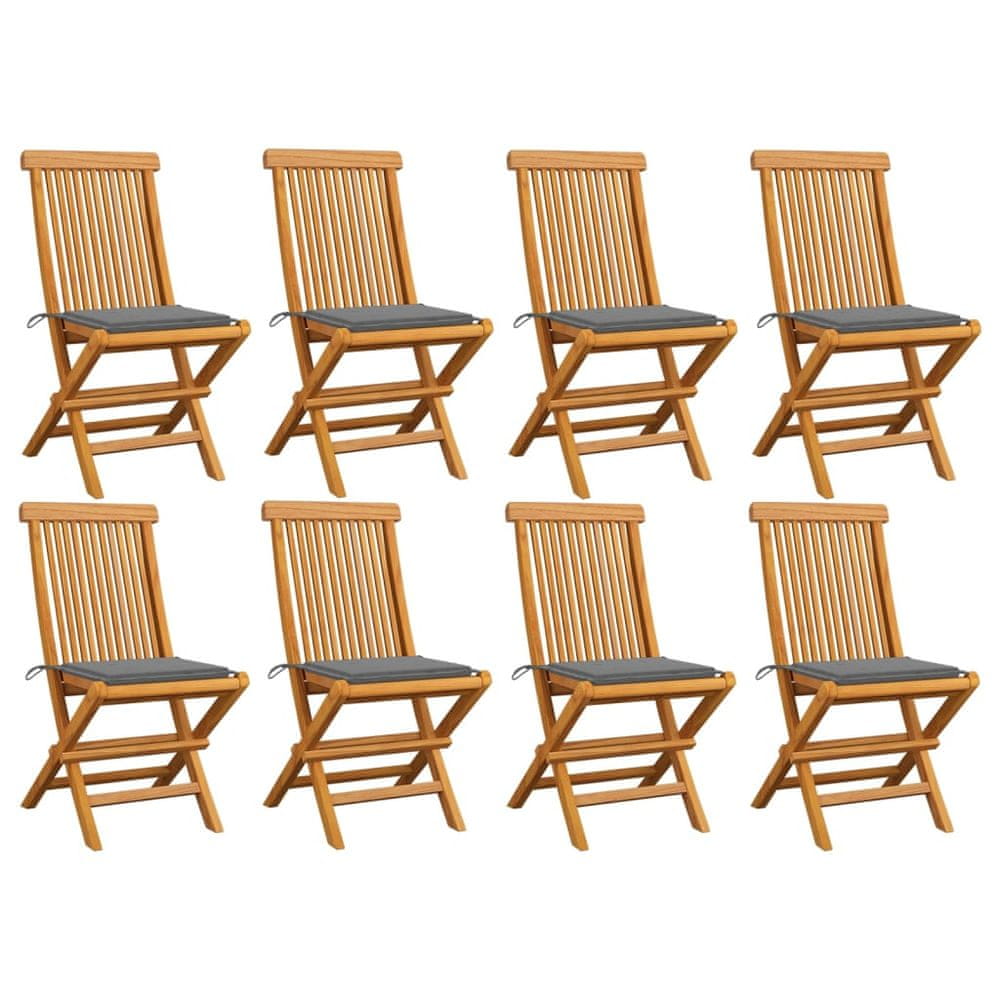Petromila vidaXL Záhradné stoličky so sivými podložkami 8 ks tíkový masív